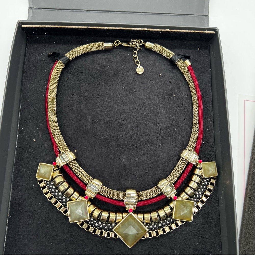 Holst + Lee for Loft Goldtone Cord Mesh Statement Necklace in Box